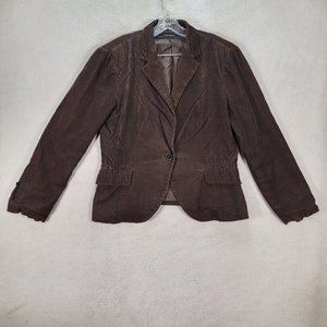 Zara Brown Corduroy Shoulder Pads Collared Stretch Classic Preppy Blazer Jacket